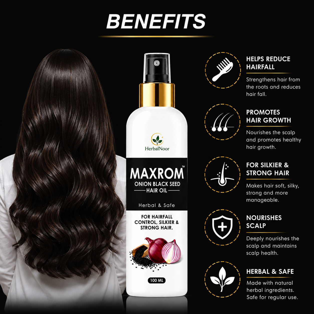 HerbalNoor MAXROM Onion Black Seed Hair Oil
