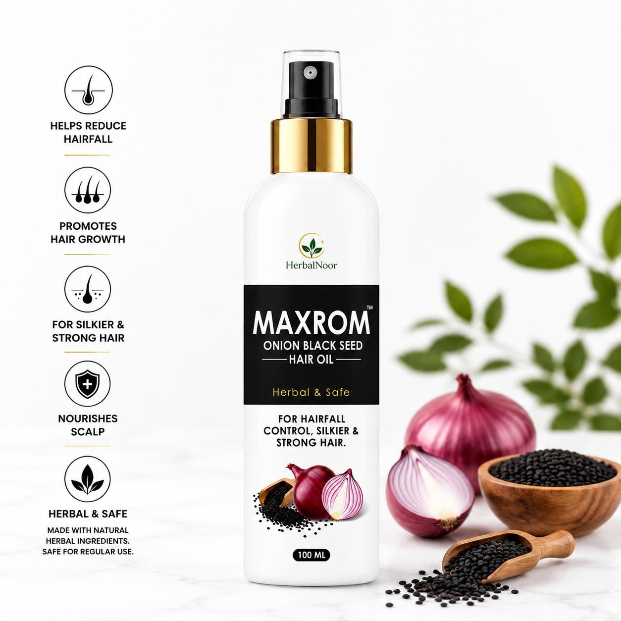 HerbalNoor MAXROM Onion Black Seed Hair Oil